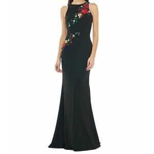Carmen Marc Valvo Infusion Floral Embroidered Black Evening Gown Dress 16 NWT